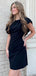 Sexy High Short Cap Sleeve Satin Black Mermaid Homecoming Dresses For Party, PGH336