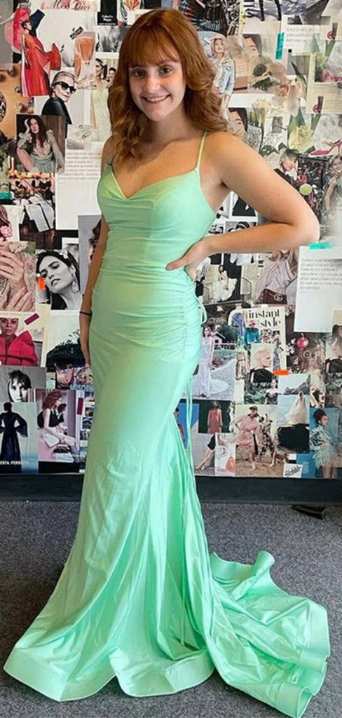 Sexy Spaghetti Strap Mermaid Sleeveless With Trailing Long Prom Dresses For Party, PG136