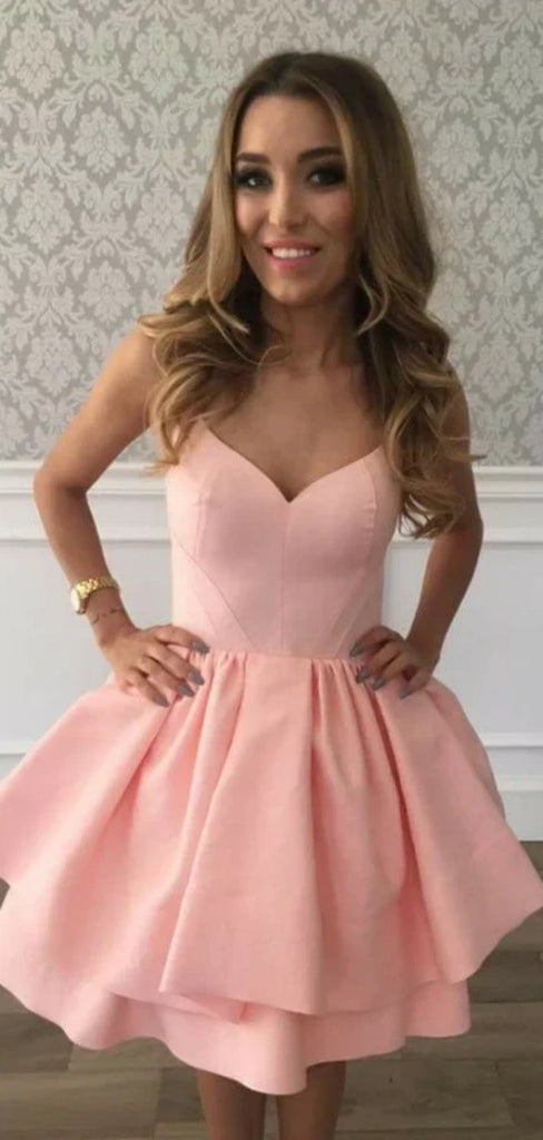 Sexy Spaghetti Strap Sleeveless A-line Jersey Pink Short Homecoming Dresses For Party, PGH396