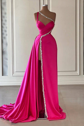 Formal One-shoulder Sleeveless Mermaid Satin Long Prom Dresses For Party, PG598