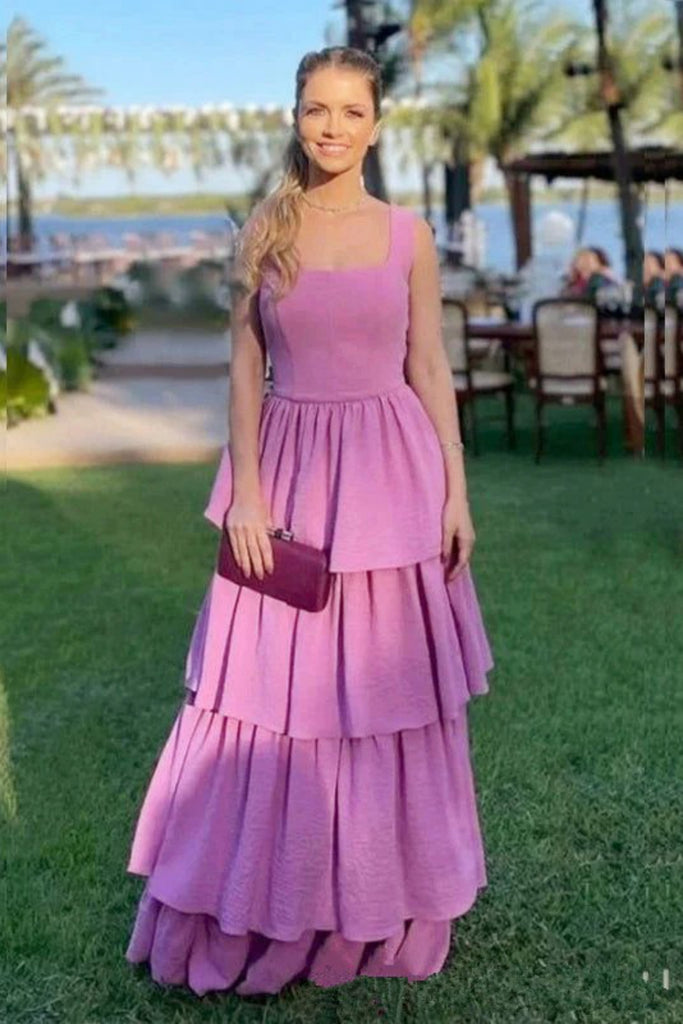 Cute Spaghetti Strap Sleeveless A-line Jersey Rufflles Long Prom Dresses For Party, PG482