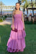 Cute Spaghetti Strap Sleeveless A-line Jersey Rufflles Long Prom Dresses For Party, PG482