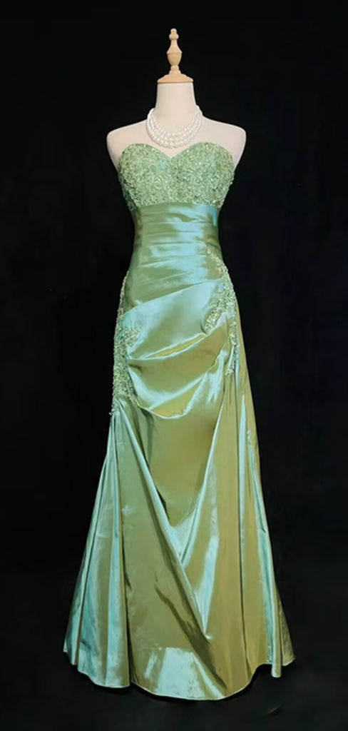 Elegant Sweetheart Sleeveless lace Mermaid Satin Long Prom Dresses For Party, PG284