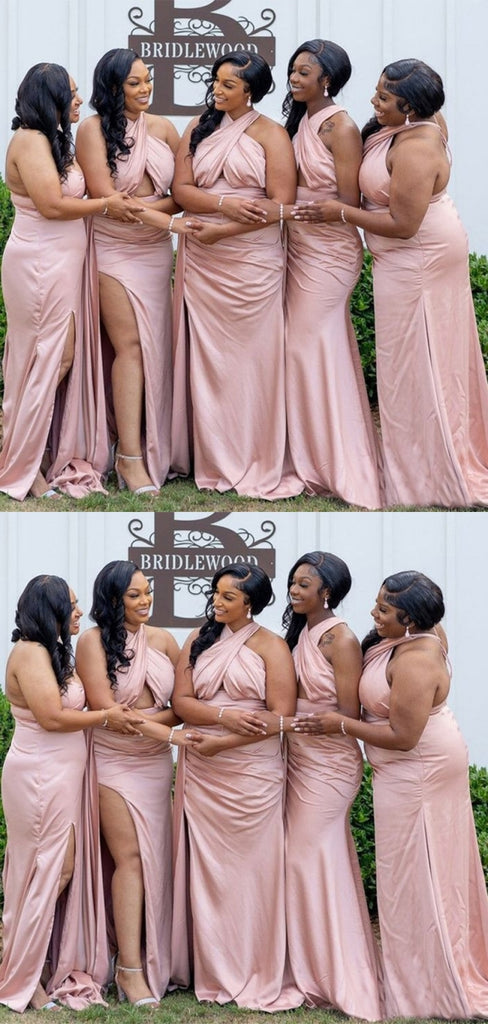 Sexy Pink Sleeveless Mermaid Bridesmaid Dresses With Side Split For Wedding Party, PGB92