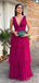 Formal V-neck Sleeveless A-line Tulle Long Prom Dresses For Party, PG722