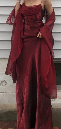 Soft Spaghetti Strap Sleeveless A-line Chiffon Long Prom Dresses For Party, PG742