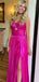 Sexy Grecian A-line Satin Long Prom Dresses With Front Slit For Party, PG224