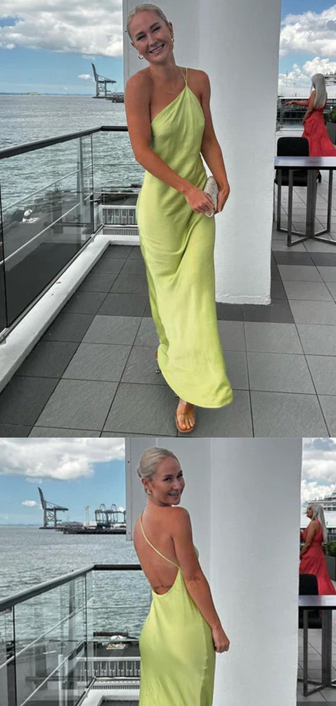 Sexy Asymmetric Sleeveless Mermaid Satin Long Prom Dresses For Party, PG836