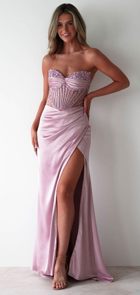 Sexy Sweetheart Sleeveless Mermaid With Side Split Long Prom Dresses, PG68