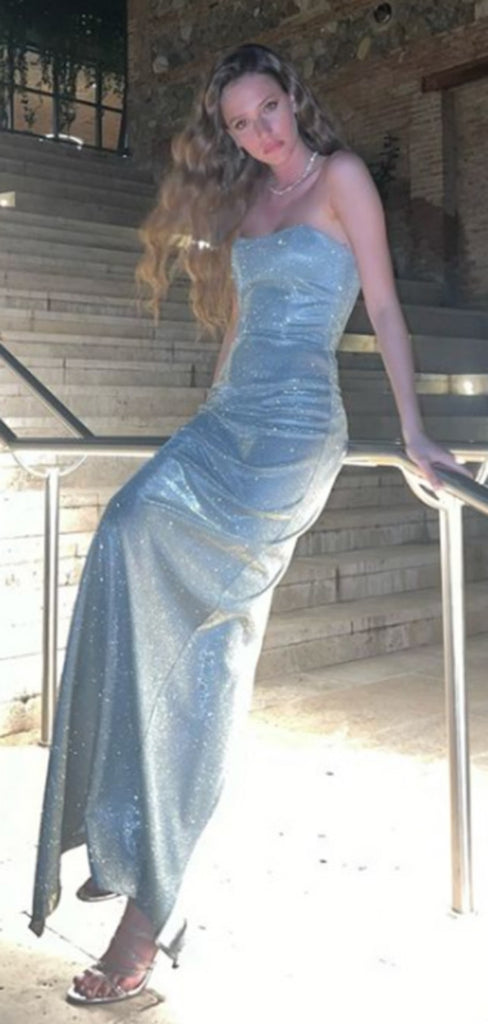 Shiny Sweetheart Sleeveless Mermaid Satin Long Prom Dresses For Party, PG558