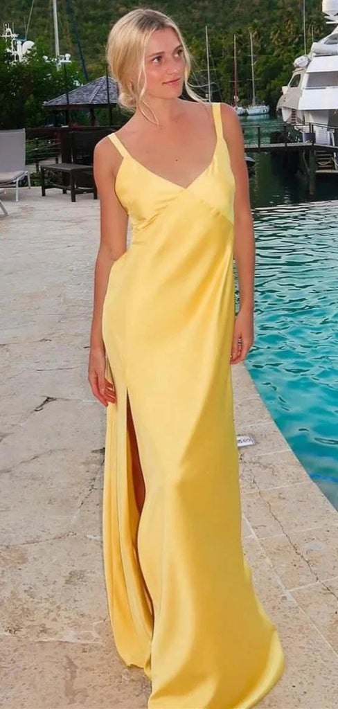 Soft Spaghetti Strap Sleeveless Mermaid Satin Long Prom Dresses For Party, PG810