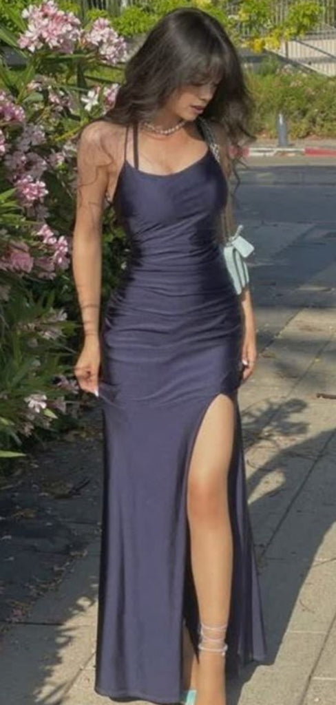 Sexy Spaghetti Strap Sleeveless Mermaid Long Prom Dresses With Front Split,PG48