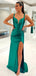 Sexy Spaghetti Strap Sleeveless Mermaid Satin Long Prom Dresses With Front Slit For Party, PG252