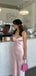 Simple Spaghetti Strap Sleeveless Mermaid Satin Pink Long Prom Dresses For Party, PG380