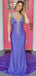 Elegant Spaghetti Strap V-neck Mermaid Sleeveless With Trailing Long Prom Dresses For Party, PG112