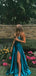 Formal Sweetheart Sleeveless A-line Satin Long Prom Dresses With Slit For Party, PG340