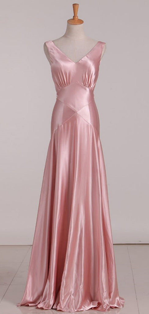 Soft V-neck Sleeveless Mermaid Satin Long Prom Dresses For Party, PG734