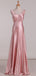 Soft V-neck Sleeveless Mermaid Satin Long Prom Dresses For Party, PG734