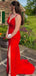 Sexy Spaghetti Strap V-neck Mermaid Sleeveless With Front Slit Long Prom Dresses For Party, PG128