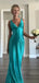 Soft V-neck Sleeveless Mermaid Satin Long Prom Dresses For Party, PG396
