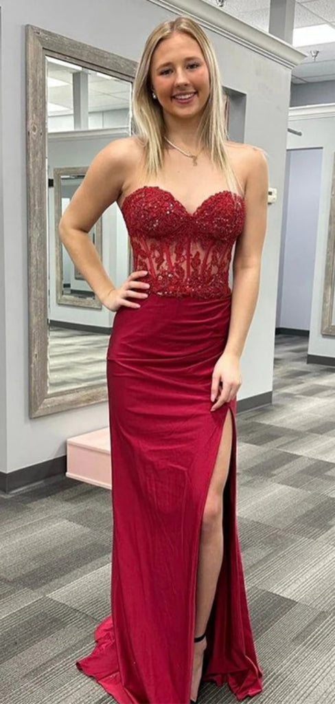 Sexy Sweetheart Mermaid Sleeveless Prom Dresses With Side Slit For Party, PG160