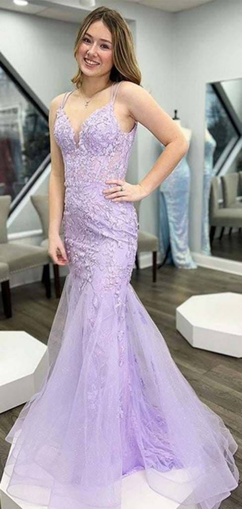 Elegant Spaghetti Strap V-neck Mermaid Sleeveless Long Prom Dresses For Party, PG116