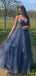 Elegant Spaghetti Strap V-neck Sleeveless A-line Tulle Long Prom Dresses For Party, PG436