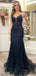 Sexy Spaghetti Strap Sleeveless Black Tulle Mermaid Long Prom Dresses With Trailing For Party, PG248