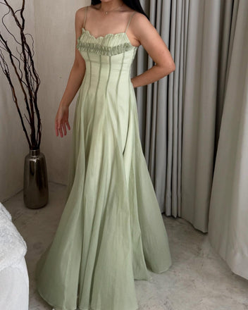 Cute Spaghetti Strap Sleeveless A-line Tulle Long Prom Dresses For Party, PG1011