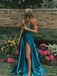 Formal Sweetheart Sleeveless A-line Satin Long Prom Dresses With Slit For Party, PG340