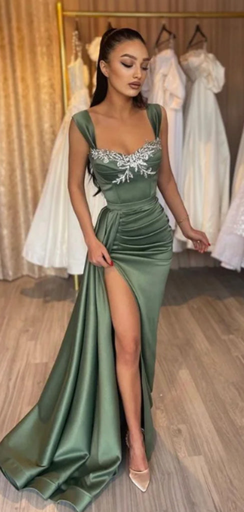 Sexy Spaghetti Strap Sleeveless Mermaid Prom Dresses With Front Split, PG28