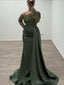 Formal One-shoulder Full Sleeve Mermaid Satin Long Prom Dresses For Party, PG566