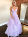 Charming Spaghetti Strap Sleeveless A-line Satin Long Prom Dresses For Party, PG576