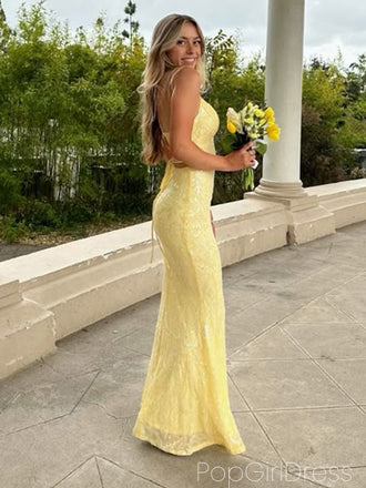 Elegant Spaghetti Strap Sleeveless Mermaid Lace Long Prom Dresses For Party, PG999