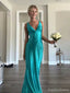 Soft V-neck Sleeveless Mermaid Satin Long Prom Dresses For Party, PG396