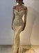 Gorgeous Sweetheart Full Sleeve Mermaid Champagne Long Prom Dresses For Party, PG493