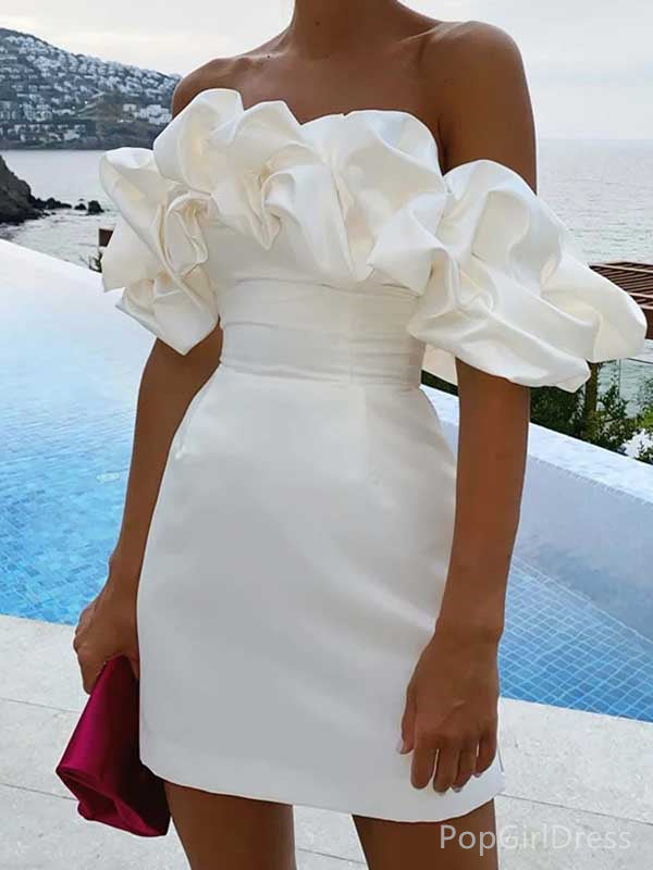 Simple Off-shoulder Sleeveless Mermaid Satin Homecoming Dresses For Party, PGH448