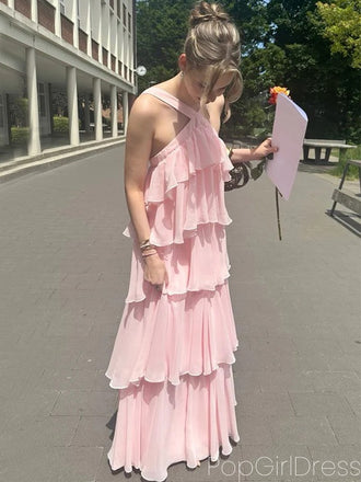 Cute Halter Sleeveless A-line Satin Long Prom Dresses For Party, PG802