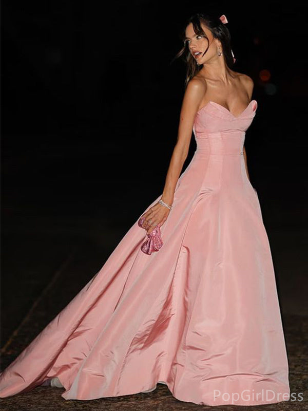 Formal Sweetheart Sleeveless A-line Satin Long Prom Dresses With Trailing For Party, PG444