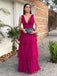 Formal V-neck Sleeveless A-line Tulle Long Prom Dresses For Party, PG722