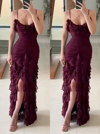 Elegant Spaghetti Strap Sleeveless Mermaid Chiffon Long Prom Dresses For Party, PG440