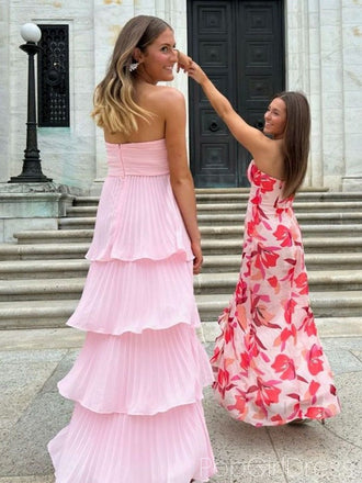 Soft Sweetheart Sleeveless A-line Chiffon Long Prom Dresses For Party, PG988