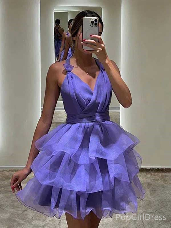 Simple Spaghetti Strap Sleeveless A-line Tulle Ruffles Homecoming Dresses For Party, PGH456