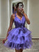 Simple Spaghetti Strap Sleeveless A-line Tulle Ruffles Homecoming Dresses For Party, PGH456