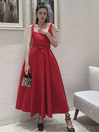 Formal Square Sleeveless A-line Satin Long Prom Dresses For Party, PG788