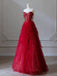 Gorgeous Spaghetti Strap Sleeveless A-line Red Zipper Back Long Prom Dresses , PG05