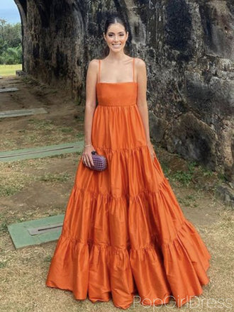 Sexy Spaghetti Strap Sleeveless A-line Satin Long Prom Dresses For Party, PG877