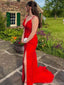 Sexy Spaghetti Strap V-neck Mermaid Sleeveless With Front Slit Long Prom Dresses For Party, PG128