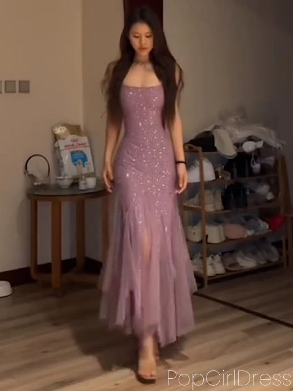 Sexy Spaghetti Strap Sleeveless Mermaid Tulle Long Prom Dresses For Party, PG861