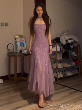 Sexy Spaghetti Strap Sleeveless Mermaid Tulle Long Prom Dresses For Party, PG861